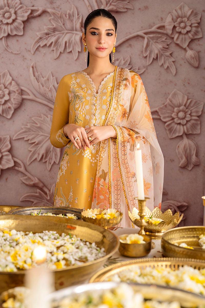 Pure Lawn Mustard Embroidered Dress - LCS051