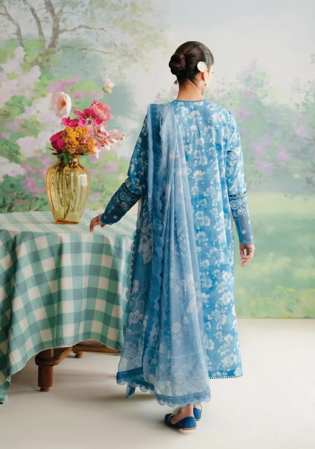 Pure Lawn Elegent Blue Printed Dress - LL106