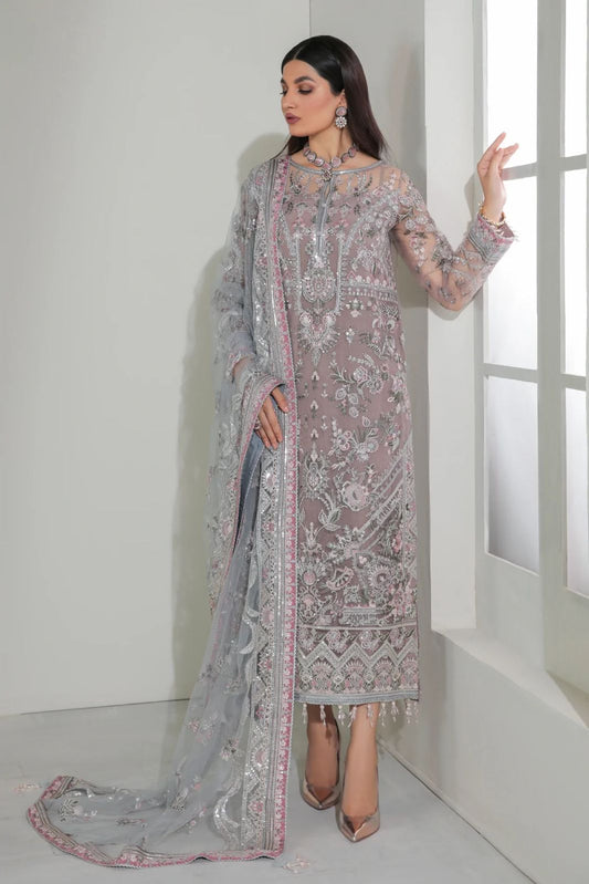Pure Chiffon Beige Embroidered Dress - BSS094