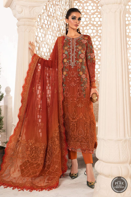 Pure Chiffon Orange Embroidered Dress : OSS019