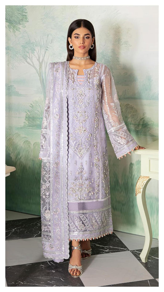 Pure Organza Lavender Embroidered Dress : BSS036